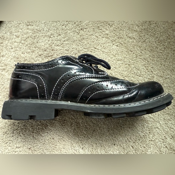 John Fluevog Black Leather Brogue Contrasting Saddle Stitch Oxford Lace Up Shoes - Picture 6 of 9